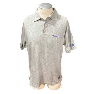 Roots Athletic Polo Shirt Mens Medium Athens 2004 Grey Vintage Olympic G0354